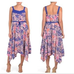 Floral tropical Printed Handkerchief Hem Dress Size Large